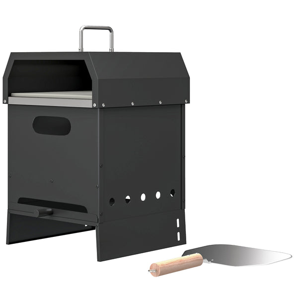 3 in 1 Outdoor Pizza Oven, Portable Wood Fired Pizza Maker with Handles, Stone and Peel, Charcoal BBQ Grill for Garden, Party, Camping, Picnic