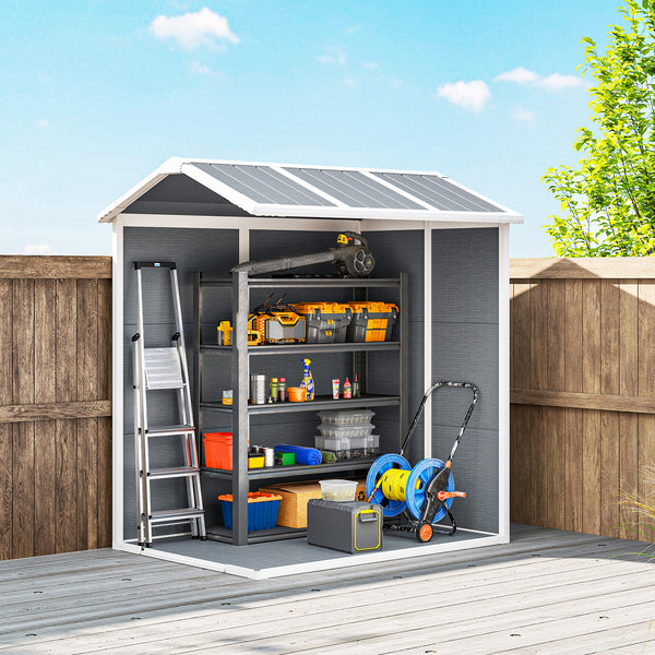 6' x 4' Outdoor Storage Shed, Plastic Shed with Floor, Window, Lockable Door and Vents, Garden Tool House for Outdoor Patio Storage, Gray