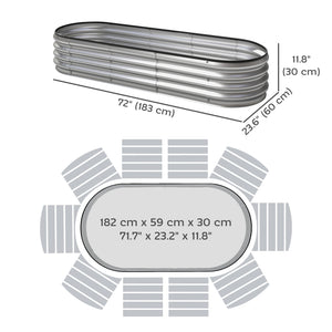 2Pcs Galvanized Raised Garden Bed, 6 x 2 x 1 ft Modular Metal Garden Beds with Rubber Strip Edging, Oval Outdoor Planter Box for Vegetables, Flowers, Herbs, Silver