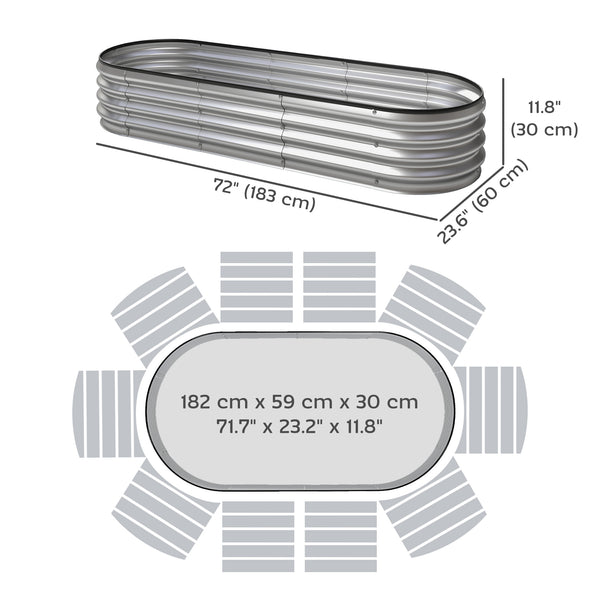 2Pcs Galvanized Raised Garden Bed, 6 x 2 x 1 ft Modular Metal Garden Beds with Rubber Strip Edging, Oval Outdoor Planter Box for Vegetables, Flowers, Herbs, Silver