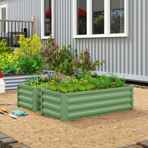 Set of 2 Raised Garden Bed, Outdoor Planter Box with Galvanised Steel Frame for Growing Vegetables, Flowers and Herbs, 110 x 50 x 30cm, Light Green