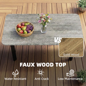 Outdoor Coffee Table, Rectangle Garden Table with Slatted Wood Plastic Composite Top, Metal Frame Garden Tables for Patio, Balcony, Terrace, 90 x 49 x 40 cm, Grey