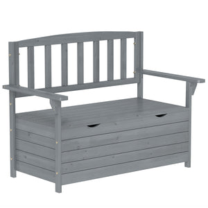 Outdoor 2 Seater Garden Bench, Wooden Bench with Storage, Garden Storage Bench with Backrest, Arm Rests for Outdoor Patio Porch, 112 x 84 x 58 cm, Dark Grey