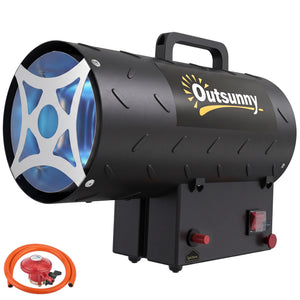 15 kW/51000 BTU Industrial Propane Space Heater, Portable Forced Air Gas Fan Outdoor Patio Heater with Piezo Ignition, Overheat Protection, IPX4, Hot Air Blower for Workshop, Garage, Black
