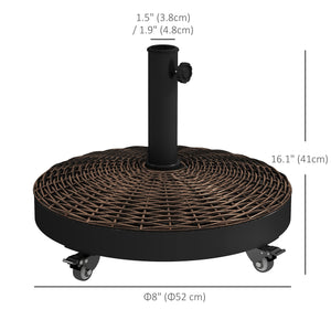 20.5" Round Resin Patio Umbrella Base, 50 lbs Garden Parasol Holder Outdoor Offset Weight Stand with Braked Wheels, Bronze