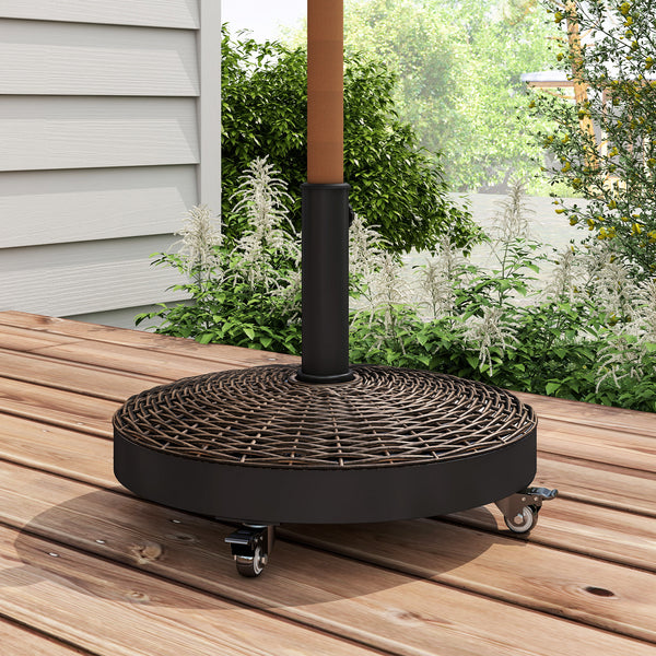 20.5" Round Resin Patio Umbrella Base, 50 lbs Garden Parasol Holder Outdoor Offset Weight Stand with Braked Wheels, Bronze