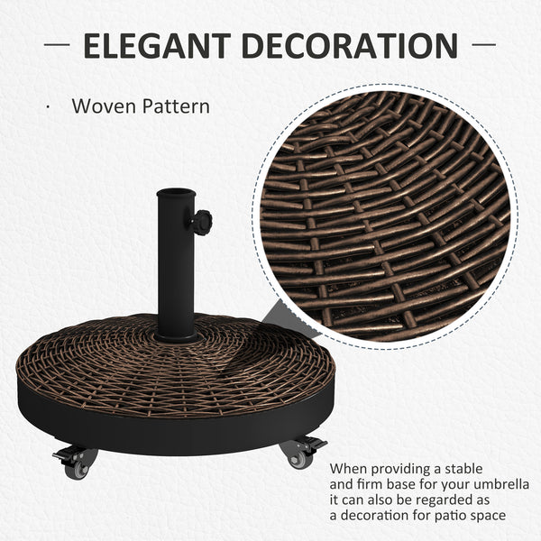 20.5" Round Resin Patio Umbrella Base, 50 lbs Garden Parasol Holder Outdoor Offset Weight Stand with Braked Wheels, Bronze