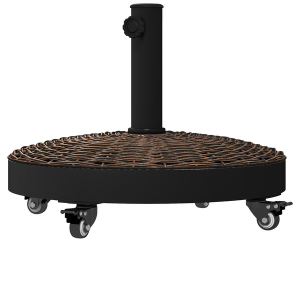 20.5" Round Resin Patio Umbrella Base, 50 lbs Garden Parasol Holder Outdoor Offset Weight Stand with Braked Wheels, Bronze