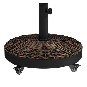 20.5" Round Resin Patio Umbrella Base, 50 lbs Garden Parasol Holder Outdoor Offset Weight Stand with Braked Wheels, Bronze