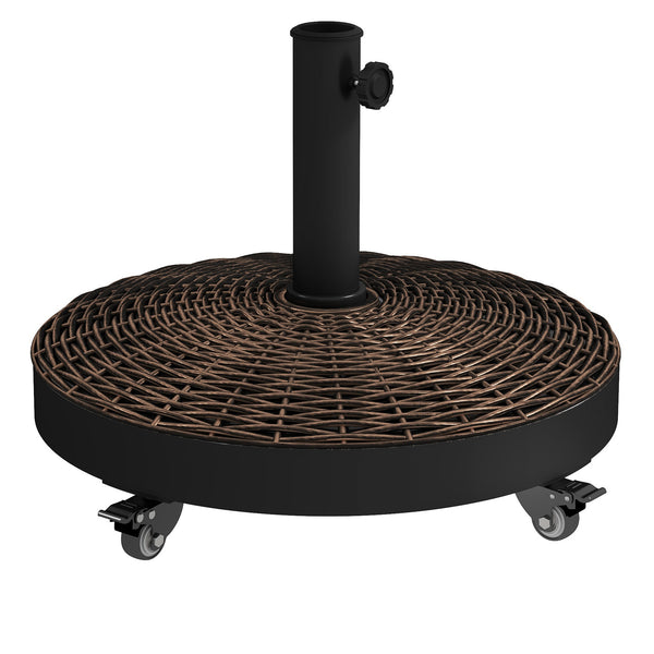 20.5" Round Resin Patio Umbrella Base, 50 lbs Garden Parasol Holder Outdoor Offset Weight Stand with Braked Wheels, Bronze
