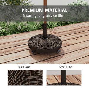 20.5" Round Resin Patio Umbrella Base, 50 lbs Garden Parasol Holder Outdoor Offset Weight Stand with Braked Wheels, Bronze
