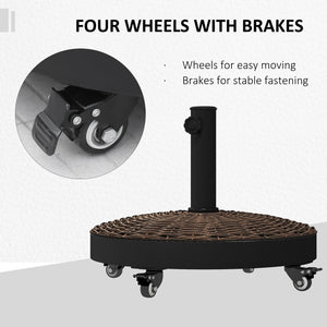 20.5" Round Resin Patio Umbrella Base, 50 lbs Garden Parasol Holder Outdoor Offset Weight Stand with Braked Wheels, Bronze