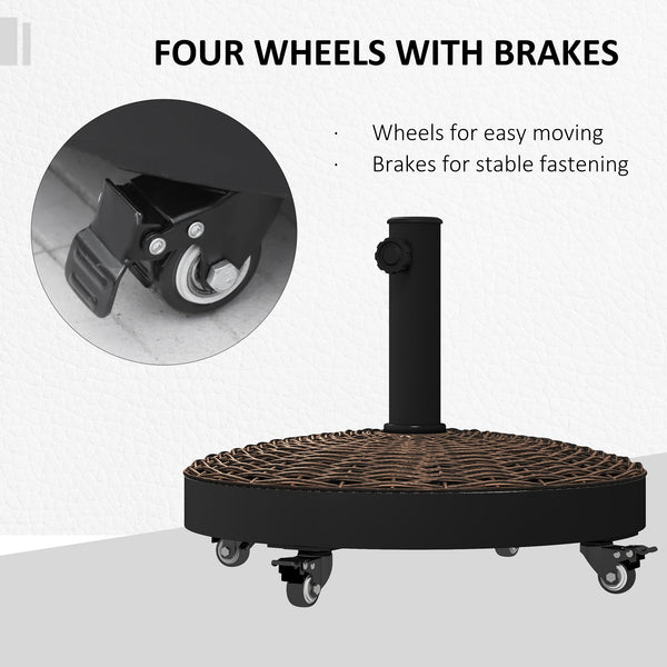 20.5" Round Resin Patio Umbrella Base, 50 lbs Garden Parasol Holder Outdoor Offset Weight Stand with Braked Wheels, Bronze