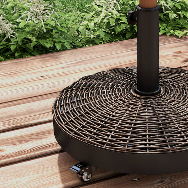 20.5" Round Resin Patio Umbrella Base, 50 lbs Garden Parasol Holder Outdoor Offset Weight Stand with Braked Wheels, Bronze