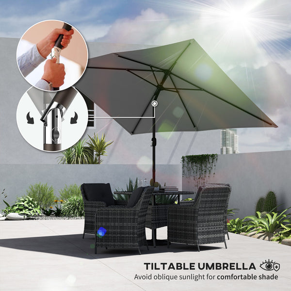 3x2m Garden Parasol, Parasol Umbrella with Crank Handle, Tilt Function, Polyester Canopy, Outdoor Table Umbrella for Patio, Garden, Light Grey