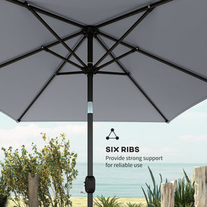 3x2m Garden Parasol, Parasol Umbrella with Crank Handle, Tilt Function, Polyester Canopy, Outdoor Table Umbrella for Patio, Garden, Light Grey