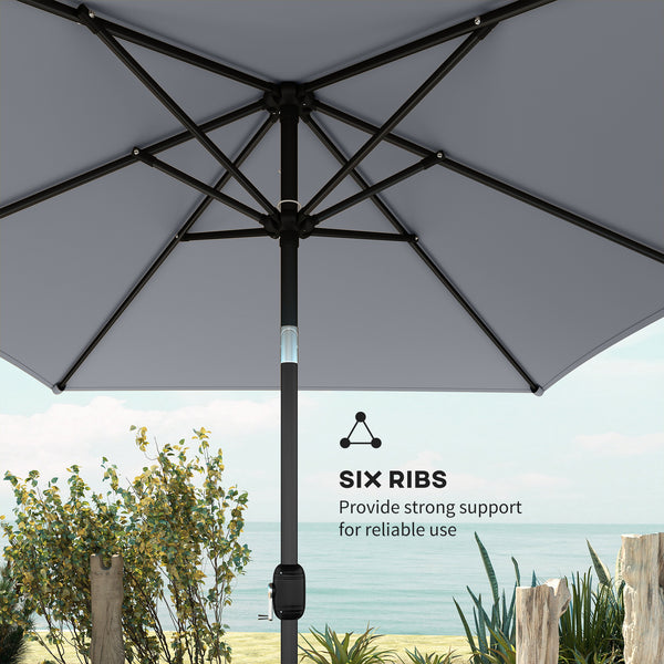 3x2m Garden Parasol, Parasol Umbrella with Crank Handle, Tilt Function, Polyester Canopy, Outdoor Table Umbrella for Patio, Garden, Light Grey