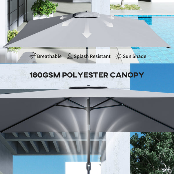 3x2m Garden Parasol, Parasol Umbrella with Crank Handle, Tilt Function, Polyester Canopy, Outdoor Table Umbrella for Patio, Garden, Light Grey
