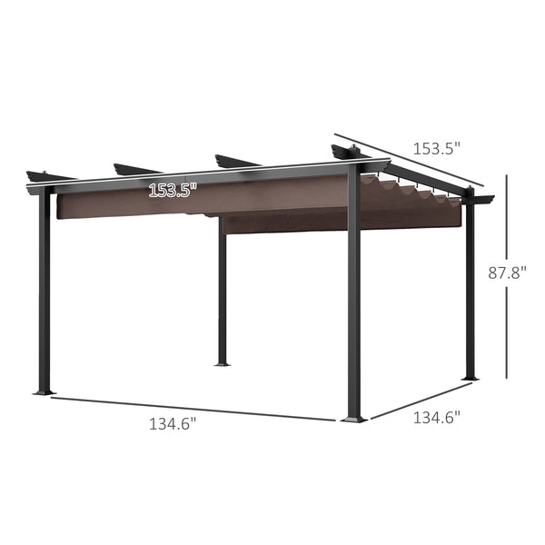 Outsunny 13' x 13' Retractable Pergola Canopy with Stronger Aluminum Frame, Outdoor Pergola Sun Shade Shelter for Garden, Patio, Backyard, Deck, Brown