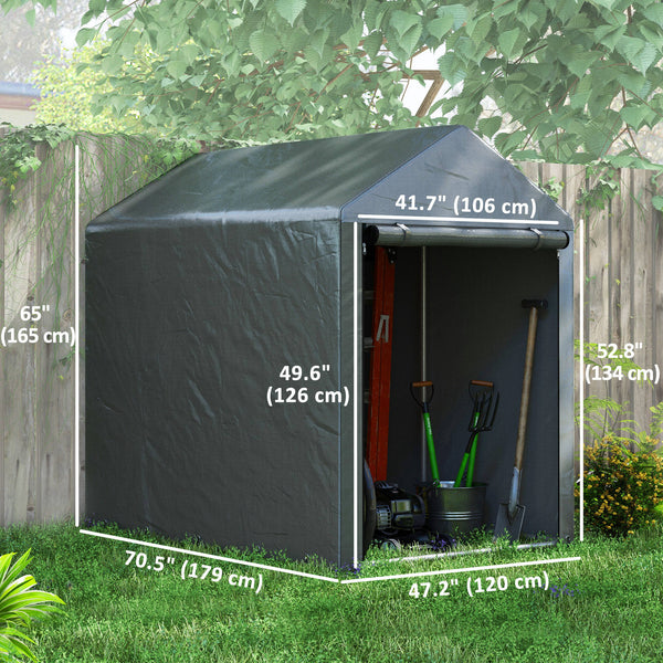 4 x 6ft Portable Shed, Outdoor Storage Shed Tent with Galvanised Steel Frame and Roll-up Door for Motorcycle, Bike, Garden Tools