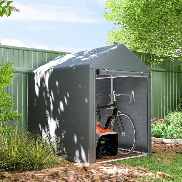4 x 6ft Portable Shed, Outdoor Storage Shed Tent with Galvanised Steel Frame and Roll-up Door for Motorcycle, Bike, Garden Tools