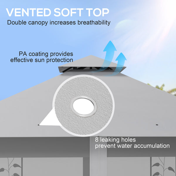 3(m) x 3(m) Garden Gazebo, Double Roof Outdoor Gazebo Canopy Shelter with Netting, Solid Steel Frame, for Garden, Lawn and Deck, Light Grey
