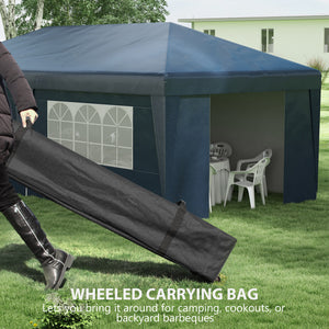 10' x 19.5' Pop Up Canopy Tent with Sidewalls, UPF 30+ Height Adjustable Large Party Tent Event Shelter with Leg Weight Bags and Wheeled Carry Bag for Garden, Patio, Dark Blue