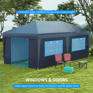 10' x 19.5' Pop Up Canopy Tent with Sidewalls, UPF 30+ Height Adjustable Large Party Tent Event Shelter with Leg Weight Bags and Wheeled Carry Bag for Garden, Patio, Dark Blue