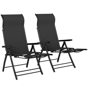 Folding Patio Chairs Set of 2, Reclining Outdoor Chair with 33.5" High Back, Retractable Footrest, 5-Position Outdoor Recliner Lounge Chairs for Lawn Yard Beach, Black