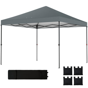 10 x 10 ft Pop Up Canopy Tent with One Push Setup, Easy Setup Outdoor Portable Instant Canopy Shelter with Wheeled Carry Bag, Sandbags, Adjustable Height for Parties, Events, Dark Gray