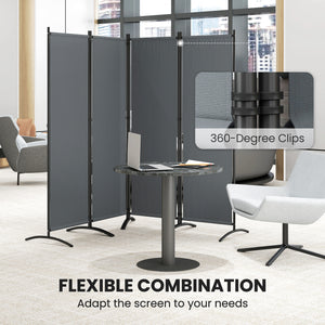 4 Panel Folding Room Divider, 5.6FT Privacy Screen with Wide Feet, Portable Freestanding Room Partition Separator for Home Office Bedroom, Dark Grey