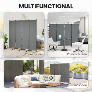 4 Panel Folding Room Divider, 5.6FT Privacy Screen with Wide Feet, Portable Freestanding Room Partition Separator for Home Office Bedroom, Dark Grey