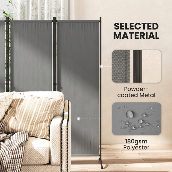 4 Panel Folding Room Divider, 5.6FT Privacy Screen with Wide Feet, Portable Freestanding Room Partition Separator for Home Office Bedroom, Dark Grey
