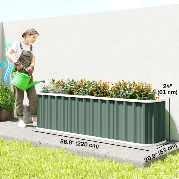 Galvanized Raised Garden Bed, 7' x 2' x 2' Deep Rot Planter Box with Gloves and Plant Labels, Metal Outdoor Garden Bed for Flowers, Herbs and Vegetables, Light Green