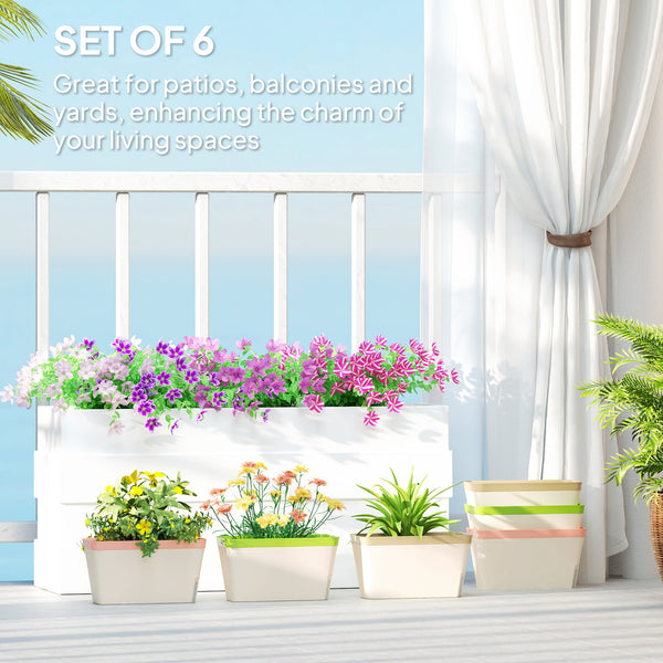 6 Pack Self Watering Planter Box, 10.5 Inch Outdoor Flower Pots with Water Level Indicator, Plastic Planter Pots for Herbs, Vegetables, Flowers, Succulents Plants