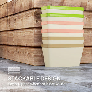 6 Pack Self Watering Planter Box, 10.5 Inch Outdoor Flower Pots with Water Level Indicator, Plastic Planter Pots for Herbs, Vegetables, Flowers, Succulents Plants