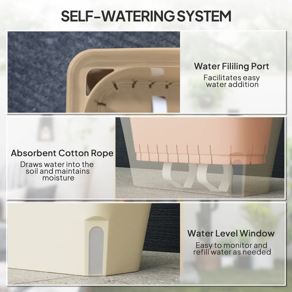 6 Pack Self Watering Planter Box, 10.5 Inch Outdoor Flower Pots with Water Level Indicator, Plastic Planter Pots for Herbs, Vegetables, Flowers, Succulents Plants