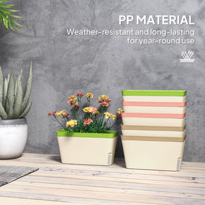 6 Pack Self Watering Planter Box, 10.5 Inch Outdoor Flower Pots with Water Level Indicator, Plastic Planter Pots for Herbs, Vegetables, Flowers, Succulents Plants