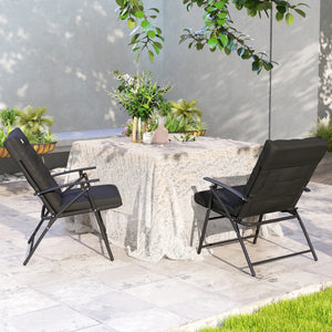 Set of 2 Outdoor Dining Chairs, Folding Patio Chair with Adjustable Backrest, Padded Folding Chairs for Outdoor Events, Black