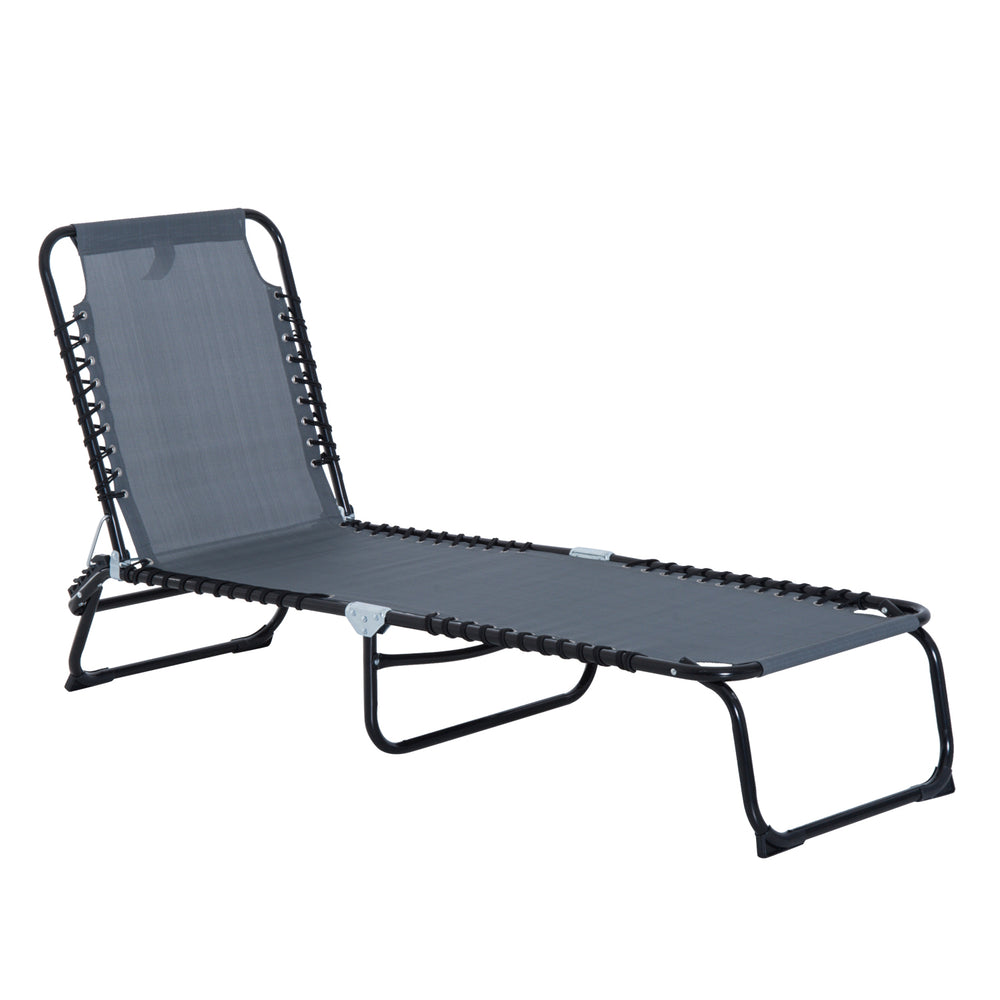 Outsunny Folding Chaise Lounge Pool Chair, Patio Sun Tanning Chair, Outdoor Lounge Chair with 4-Position Reclining Back, Breathable Mesh Seat for Beach, Yard, Patio, Gray