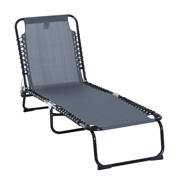 Outsunny Folding Chaise Lounge Pool Chair, Patio Sun Tanning Chair, Outdoor Lounge Chair with 4-Position Reclining Back, Breathable Mesh Seat for Beach, Yard, Patio, Gray