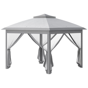 11' x 11' Pop Up Canopy, Double Roof Foldable Canopy Tent with Zipper Mesh Sidewalls, Height Adjustable and Carrying Bag, Event Tent for Patio Garden Backyard, Light Grey