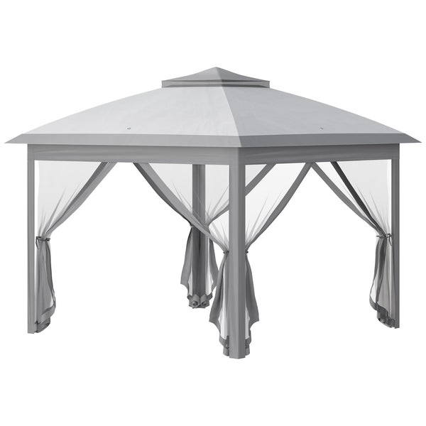 11' x 11' Pop Up Canopy, Double Roof Foldable Canopy Tent with Zipper Mesh Sidewalls, Height Adjustable and Carrying Bag, Event Tent for Patio Garden Backyard, Light Grey
