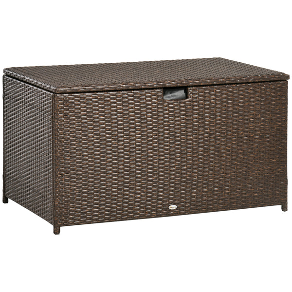 Outsunny 113 Gallon Deck Box, Rattan Outdoor Storage Box, Waterproof Storage Container for Indoor, Patio Furniture Cushions, Pool Supplies, Garden Tools, Brown