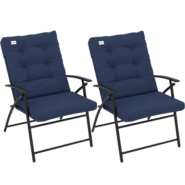 Set of 2 Outdoor Dining Chairs, Folding Patio Chair with Adjustable Backrest, Padded Folding Chairs for Outdoor Events, Blue