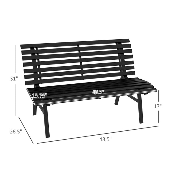 Outsunny 48.5" Garden Bench, Outdoor Patio Bench, Lightweight Aluminum Park Bench with Slatted Seat for Lawn, Park, Deck, Black