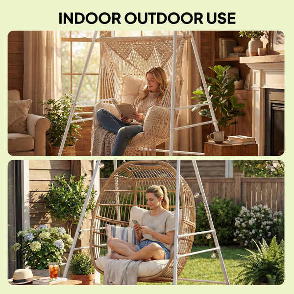 Hammock Chair Stand, Free Standing Heavy Duty Hanging Swing Chair with Anti-Slip Foot Pads, 2 Carabiners, for Relaxation, Indoor and Outdoor Use, White