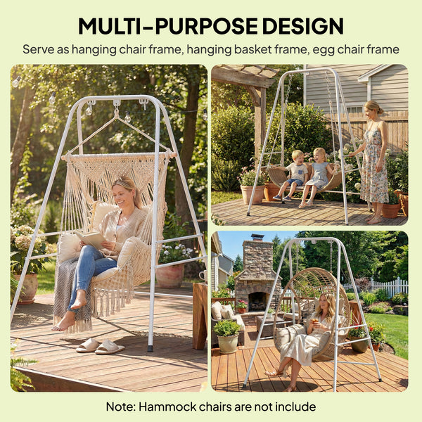 Hammock Chair Stand, Free Standing Heavy Duty Hanging Swing Chair with Anti-Slip Foot Pads, 2 Carabiners, for Relaxation, Indoor and Outdoor Use, White