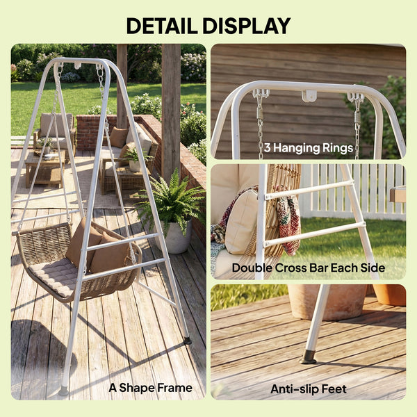 Hammock Chair Stand, Free Standing Heavy Duty Hanging Swing Chair with Anti-Slip Foot Pads, 2 Carabiners, for Relaxation, Indoor and Outdoor Use, White