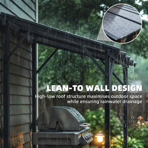 8' x 5' Hardtop Grill Gazebo, Lean-to BBQ Gazebo Shelter, Wall-Mounted Pergola with Polycarbonate Roof and Steel Frame, for Outdoor, Patio, Lawn, Garden, Patio, Backyard